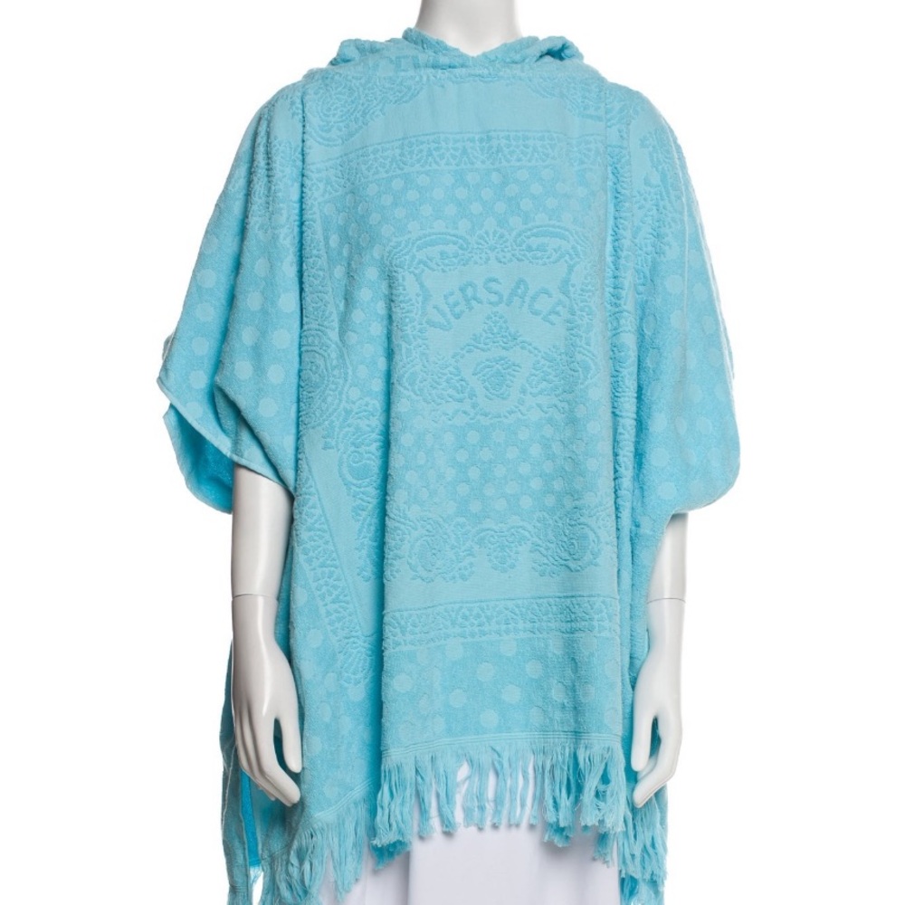 Versace Light Blue Hooded Poncho